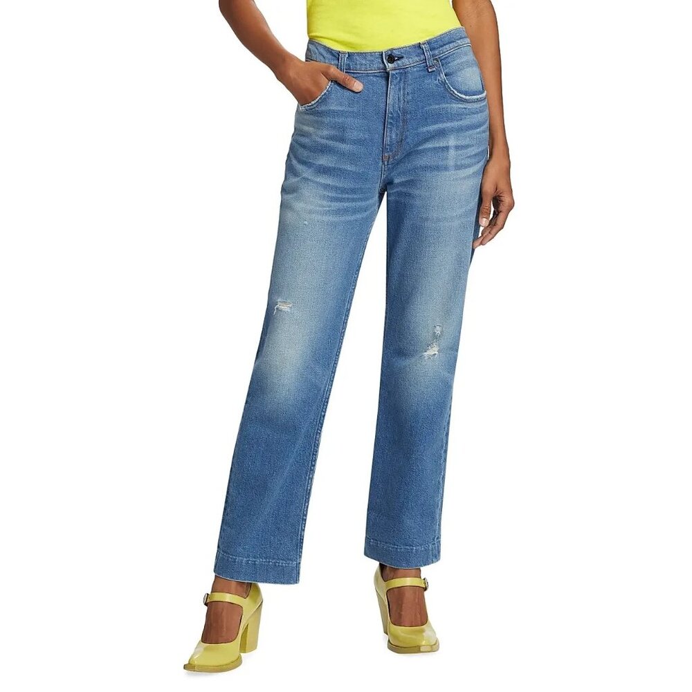 Askk NYC Beau High-Rise Distressed Straight-Leg Jeans NWT! $255, Size 27